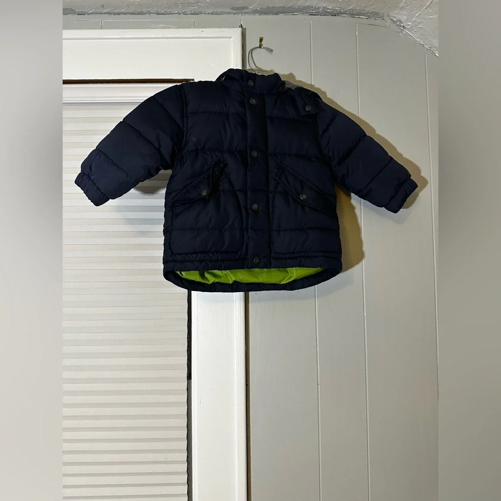 Baby Gap 12–18M Navy Puffer Jacket Cozy Winter Quilted Hooded Outerwear